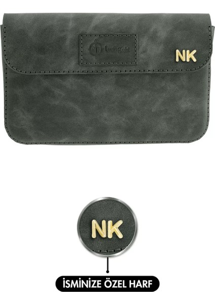 Isme Özel Çıtçıtlı Küçük El Çantası - %100 Rainbow Deri - AC14001 - Haki