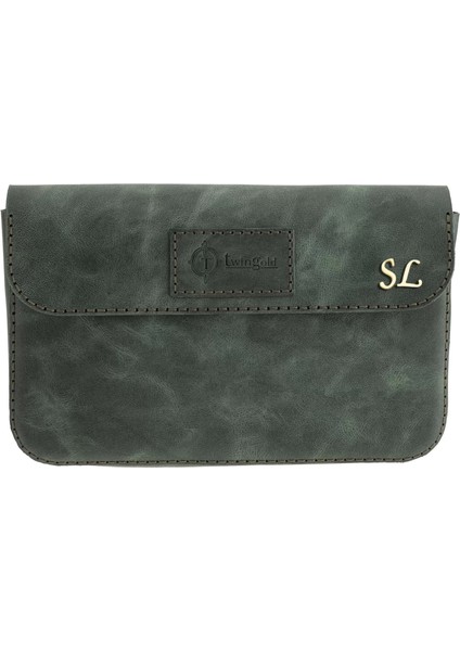 Isme Özel Çıtçıtlı Küçük El Çantası - %100 Rainbow Deri - AC14001 - Haki