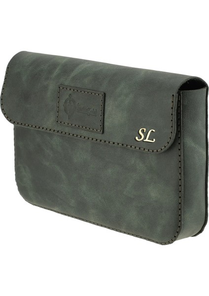 Isme Özel Çıtçıtlı Küçük El Çantası - %100 Rainbow Deri - AC14001 - Haki