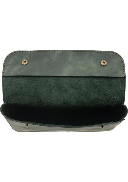 Isme Özel Çıtçıtlı Küçük El Çantası - %100 Rainbow Deri - AC14001 - Haki