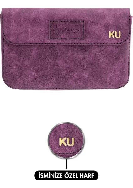 Isme Özel Çıtçıtlı Küçük El Çantası - %100 Rainbow Deri - AC14001 - Mor