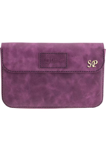 Isme Özel Çıtçıtlı Küçük El Çantası - %100 Rainbow Deri - AC14001 - Mor