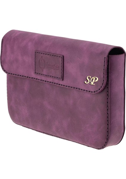 Isme Özel Çıtçıtlı Küçük El Çantası - %100 Rainbow Deri - AC14001 - Mor