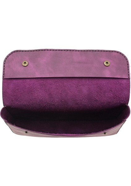 Isme Özel Çıtçıtlı Küçük El Çantası - %100 Rainbow Deri - AC14001 - Mor