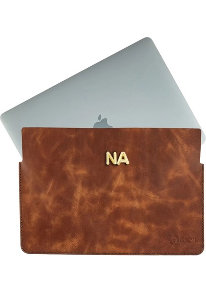 Isme Özel Macbook Kılıfı - %100 Rainbow Deri - ET02002 - Kahverengi