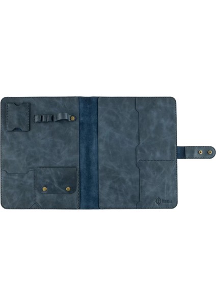 Isme Özel Çıtçıtlı Fonksiyonlu iPad Organizer - %100 Rainbow Deri - ET01002 - Lacivert