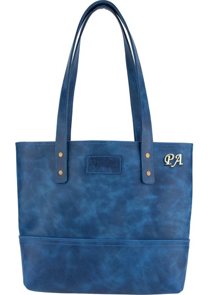 Isme Özel Tote Bag El Omuz Çantası - %100 Rainbow Deri - AC03003 - Saks Mavisi fiyatları