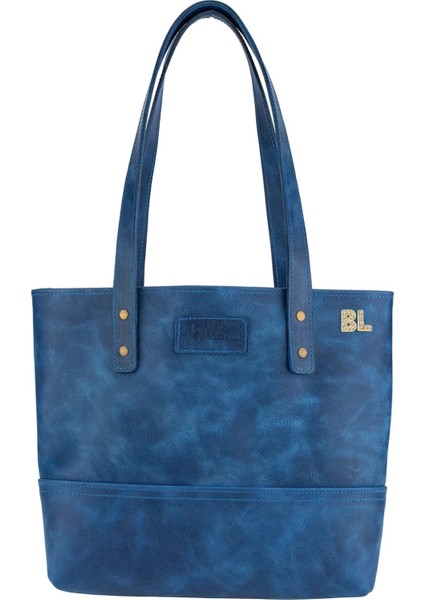 Isme Özel Tote Bag El Omuz Çantası - %100 Rainbow Deri - AC03003 - Saks Mavisi modelleri