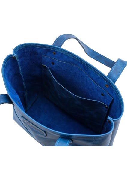 Isme Özel Tote Bag El Omuz Çantası - %100 Rainbow Deri - AC03003 - Saks Mavisi fırsatları