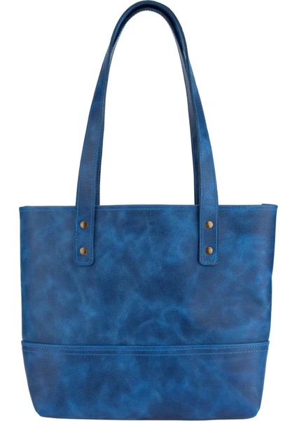 Isme Özel Tote Bag El Omuz Çantası - %100 Rainbow Deri - AC03003 - Saks Mavisi indirimleri