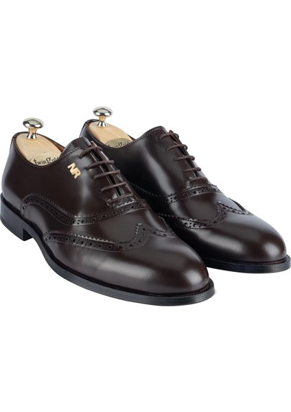 Isme Özel Oxford Erkek Ayakkabı - %100 Hakiki Açma Deri - Altın Harf - AA01004 - Kahverengi fiyatları