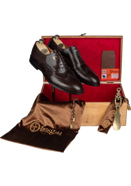 Isme Özel Oxford Erkek Ayakkabı - %100 Hakiki Açma Deri - Altın Harf - AA01004 - Kahverengi modelleri