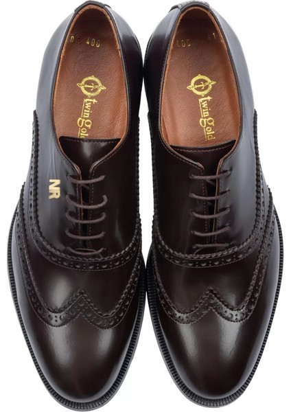 Isme Özel Oxford Erkek Ayakkabı - %100 Hakiki Açma Deri - Altın Harf - AA01004 - Kahverengi