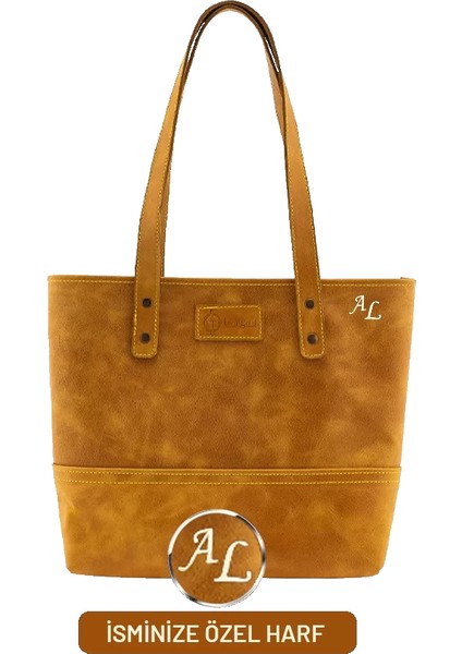 Isme Özel Tote Bag El Omuz Çantası - %100 Rainbow Deri - AC03003 - Hardal Sarısı fiyatları
