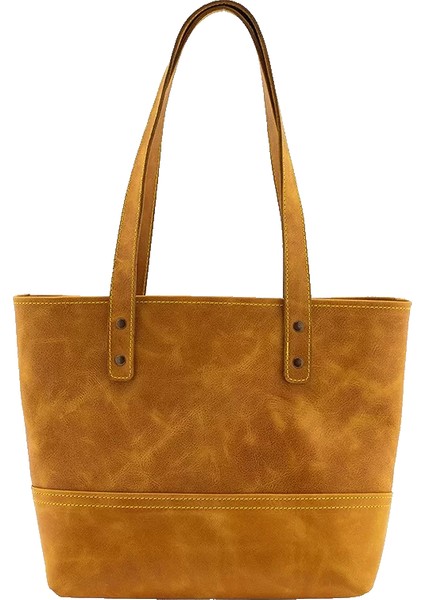 Isme Özel Tote Bag El Omuz Çantası - %100 Rainbow Deri - AC03003 - Hardal Sarısı modelleri