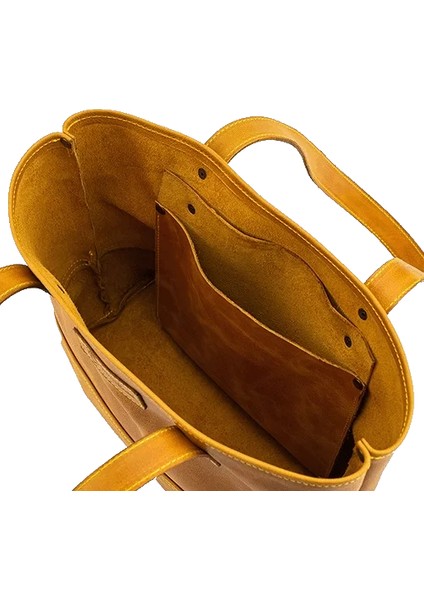 Isme Özel Tote Bag El Omuz Çantası - %100 Rainbow Deri - AC03003 - Hardal Sarısı indirimleri