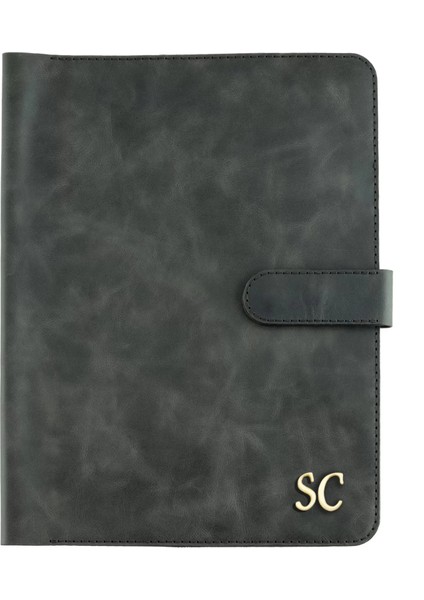 Isme Özel Çıtçıtlı Fonksiyonlu iPad Organizer - %100 Rainbow Deri - ET01002 - Antrasit indirimleri