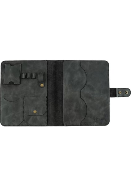 Isme Özel Çıtçıtlı Fonksiyonlu iPad Organizer - %100 Rainbow Deri - ET01002 - Antrasit