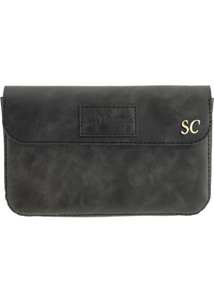 Isme Özel Çıtçıtlı Küçük El Çantası - %100 Rainbow Deri - AC14001 - Antrasit