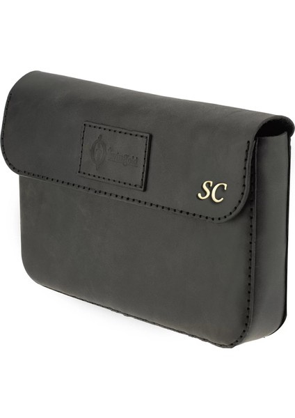 Isme Özel Çıtçıtlı Küçük El Çantası - %100 Rainbow Deri - AC14001 - Antrasit