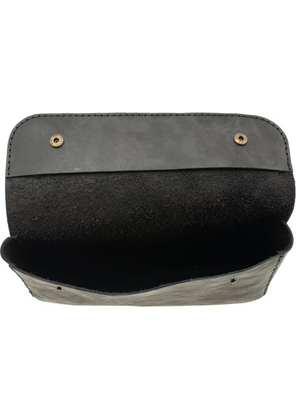 Isme Özel Çıtçıtlı Küçük El Çantası - %100 Rainbow Deri - AC14001 - Antrasit