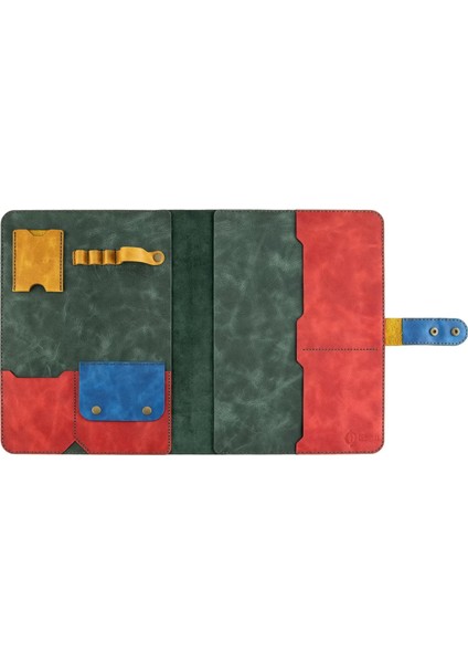 Isme Özel Çıtçıtlı Fonksiyonlu Macbook Organizer - %100 Rainbow Deri - ET02001 - Yeşil - Kırmızı