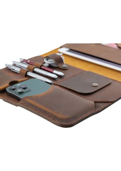 Isme Özel Çıtçıtlı Fonksiyonlu iPad Organizer - %100 Crazy Deri - 10,9" (Inç) - ET01004 - Taba fırsatları