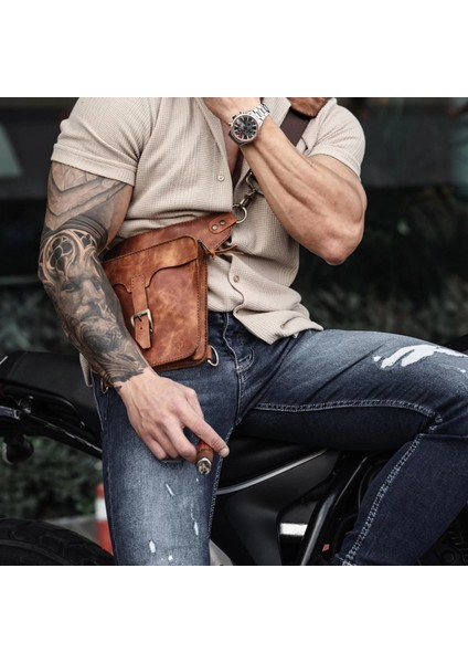 Isme Özel All In One Bel ve Bacak Çantası - %100 Deri - AC15001 - Camel