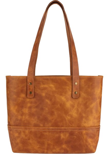 Isme Özel Tote Bag El Omuz Çantası - %100 Rainbow Deri - AC03003 - Camel indirimleri