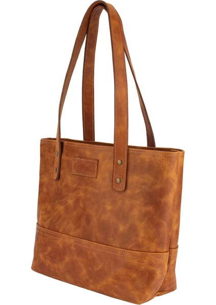 Isme Özel Tote Bag El Omuz Çantası - %100 Rainbow Deri - AC03003 - Camel