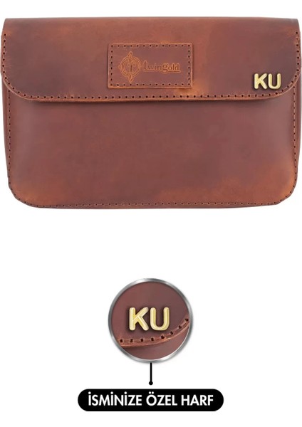 Isme Özel Çıtçıtlı El Çantası - %100 Crazy Deri - AC14002 - Taba