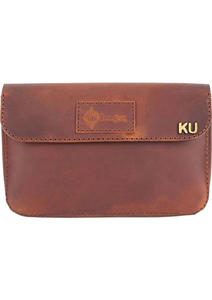 Isme Özel Çıtçıtlı El Çantası - %100 Crazy Deri - AC14002 - Taba fiyatları