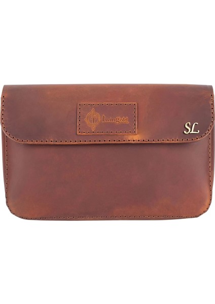 Isme Özel Çıtçıtlı El Çantası - %100 Crazy Deri - AC14002 - Taba