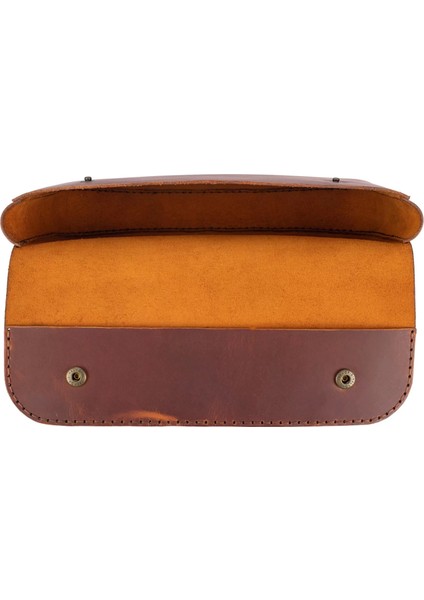 Isme Özel Çıtçıtlı El Çantası - %100 Crazy Deri - AC14002 - Taba