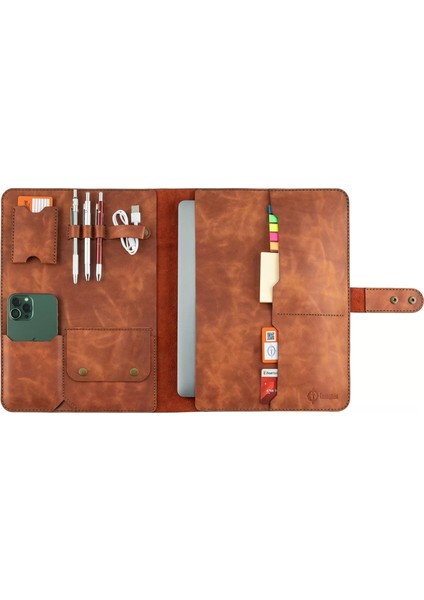 Isme Özel Çıtçıtlı Fonksiyonlu Macbook Organizer - %100 Rainbow Deri - ET02001 - Tobacco