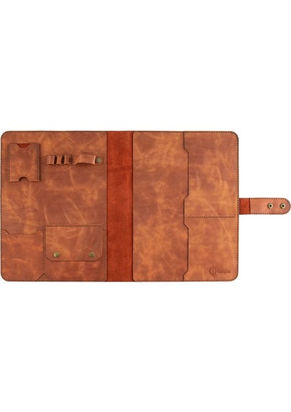 Isme Özel Çıtçıtlı Fonksiyonlu Macbook Organizer - %100 Rainbow Deri - ET02001 - Tobacco