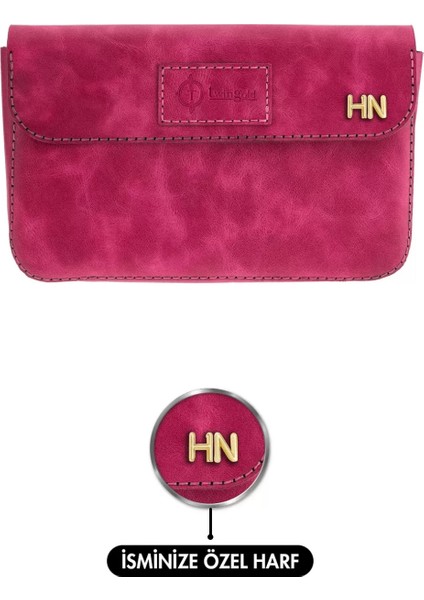 Isme Özel Çıtçıtlı Küçük El Çantası - %100 Rainbow Deri - AC14001 - Fuşya
