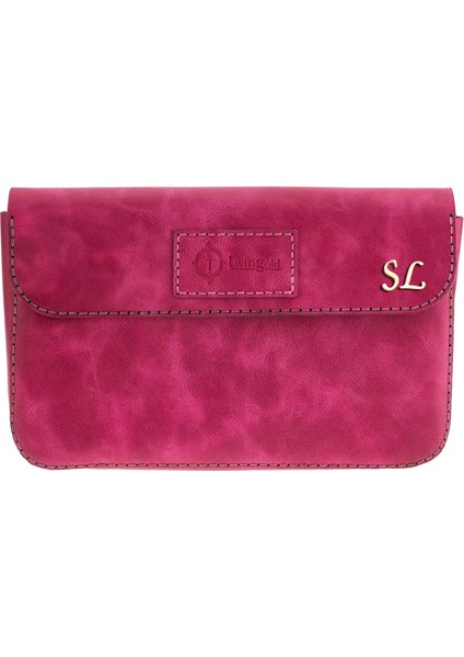 Isme Özel Çıtçıtlı Küçük El Çantası - %100 Rainbow Deri - AC14001 - Fuşya