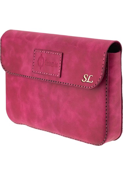 Isme Özel Çıtçıtlı Küçük El Çantası - %100 Rainbow Deri - AC14001 - Fuşya