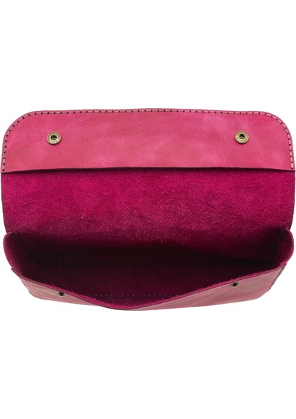 Isme Özel Çıtçıtlı Küçük El Çantası - %100 Rainbow Deri - AC14001 - Fuşya