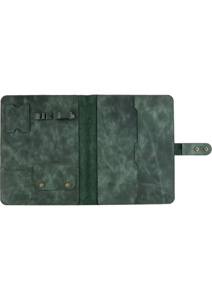 Isme Özel Çıtçıtlı Fonksiyonlu Macbook Organizer - %100 Rainbow Deri - ET02001 - Haki