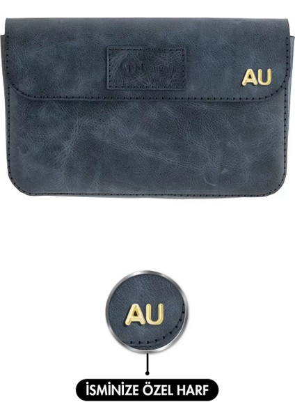 Isme Özel Çıtçıtlı Küçük El Çantası - %100 Rainbow Deri - AC14001 - Lacivert