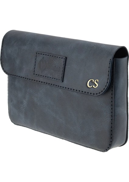 Isme Özel Çıtçıtlı Küçük El Çantası - %100 Rainbow Deri - AC14001 - Lacivert