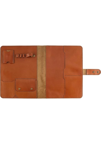 Isme Özel Çıtçıtlı Fonksiyonlu iPad Organizer - %100 Tiesto Deri - ET01003 - Tobacco modelleri