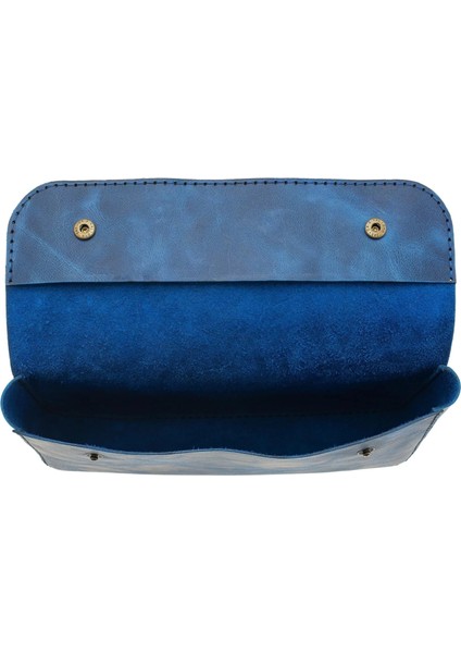 Isme Özel Çıtçıtlı Küçük El Çantası - %100 Rainbow Deri - AC14001 - Saks Mavisi