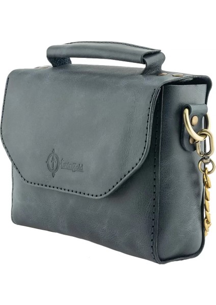 Isme Özel Çıtçıtlı Zincirli Küçük Boy El Omuz Çantası - %100 Deri - AC03001 - Lacivert modelleri