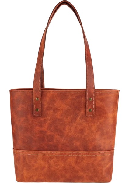 Isme Özel Tote Bag El Omuz Çantası - %100 Rainbow Deri - AC03003 - Tobacco