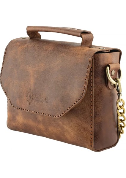 Isme Özel Çıtçıtlı Zincirli Küçük Boy El Omuz Çantası - %100 Deri - AC03001 - Kahverengi fırsatları