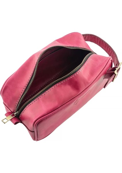 Isme Özel Dopp Kit Kişisel Bakım ve Seyahat Çantası - %100 Rainbow Deri - AC14004 - Fuşya