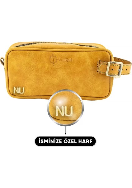 Isme Özel Dopp Kit Kişisel Bakım ve Seyahat Çantası - %100 Rainbow Deri - AC14004 - Hardal Sarısı fiyatları